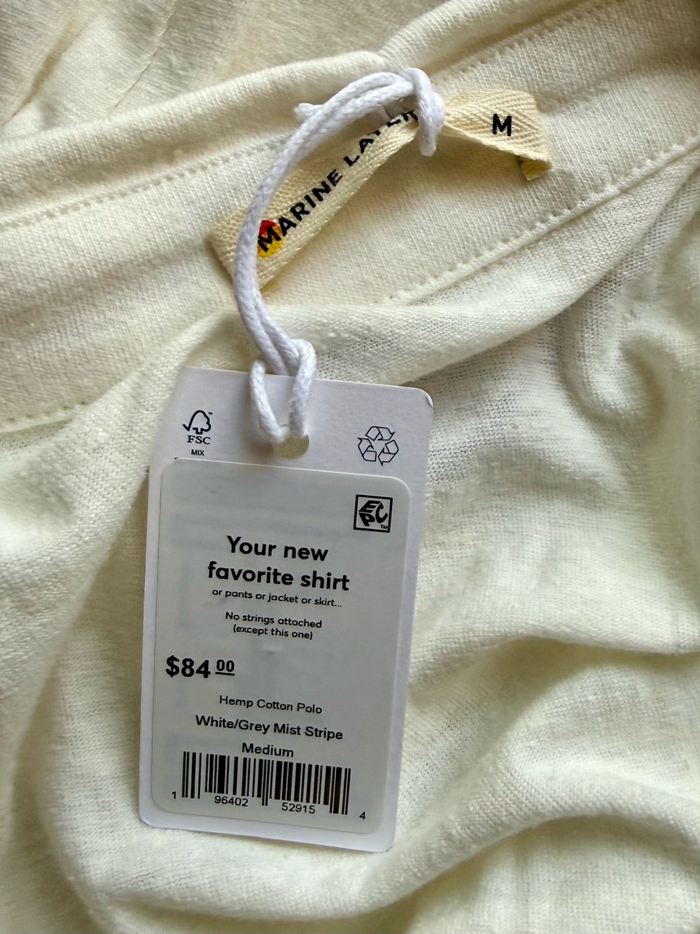 NWT Marine Layer Hemp Cotton Polo Shirt in White/Grey Mist Stripe - Picture 6 of 8